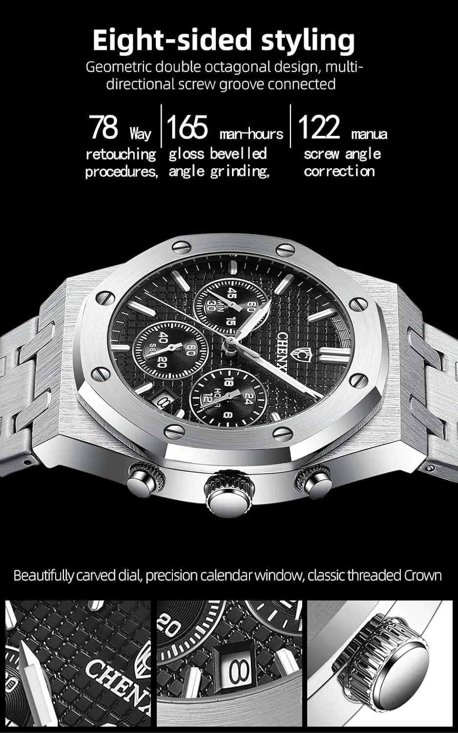Fashion Male Wristwatch Waterproof Stainless Steel Strap Gosasa Luxury Men's Watch Chronography Business mitigate incur untold meteorological Quartz Watch for Men Calendar Luminous 