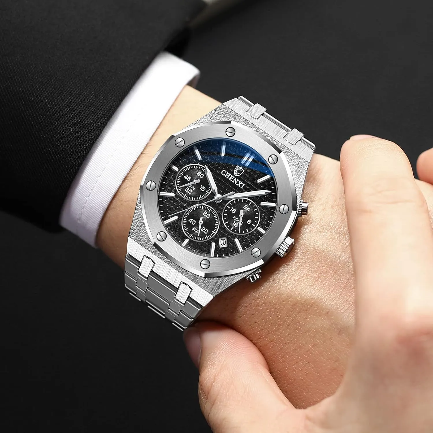 Fashion Male Wristwatch Waterproof Stainless Steel Strap Gosasa Luxury Men's Watch Chronography Business mitigate incur untold meteorological Quartz Watch for Men Calendar Luminous 