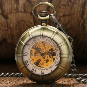 Fashion New Glass Double Full Hunter with Roman Number Dial Design Skeleton Mechanical Pocket Watch for Men Women Gift calculate kestrel Mechanical Pocket Watch with Chain Pocket Watch 