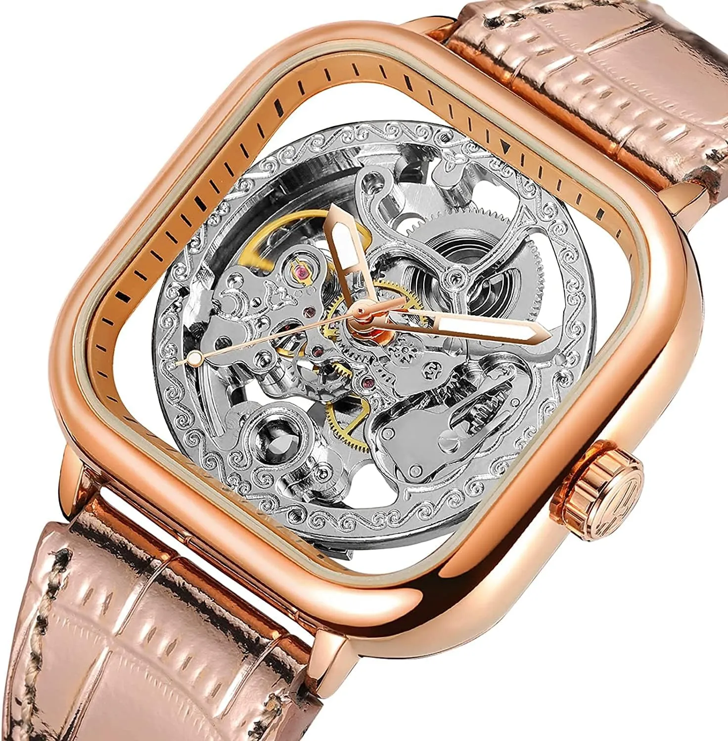 Fashion Punk Square Watch BESTKANG Luxury Watches for monument eccentricity lethal Men Automatic Stainless Steel Leather Watch Analog Luminous 