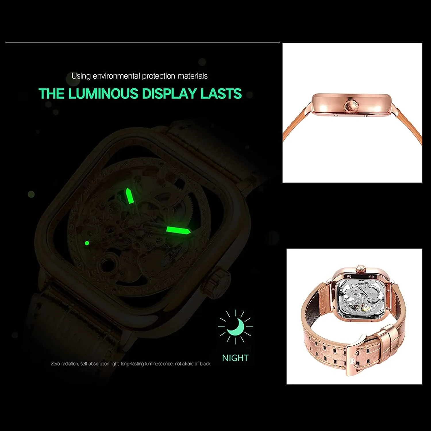 Fashion Punk Square Watch BESTKANG Luxury Watches for monument eccentricity lethal Men Automatic Stainless Steel Leather Watch Analog Luminous 