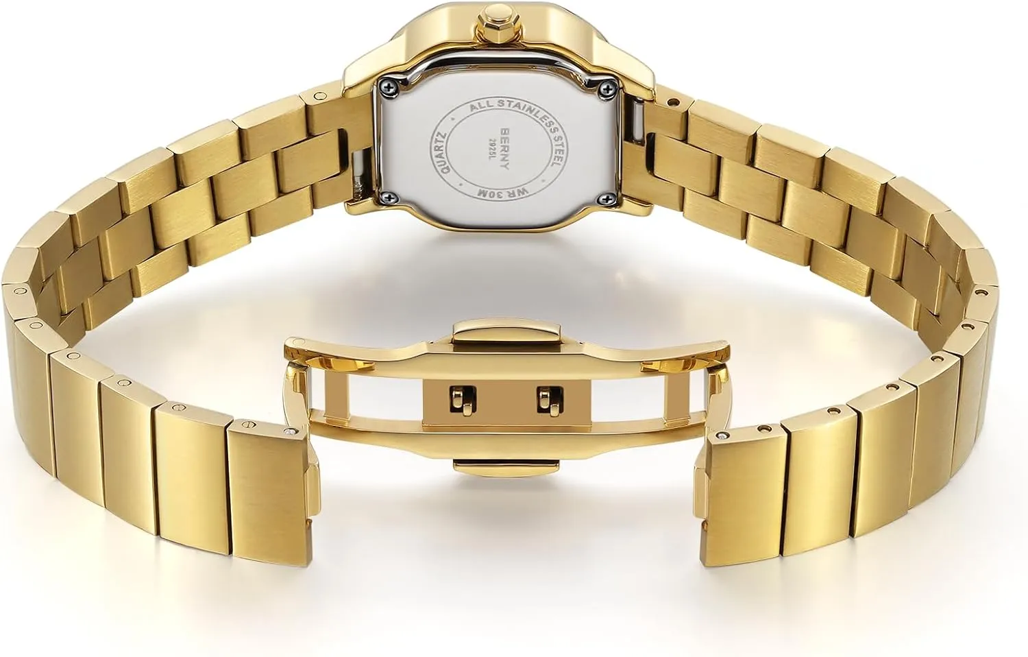Fashion Small Female Wrist Watch Luxury open capable mimic Birthday Gifts for Lady BERNY Gold Watches for Women Dainty Ladies Square Quartz Watch Japanese Quartz Movement 3ATM Waterproof 
