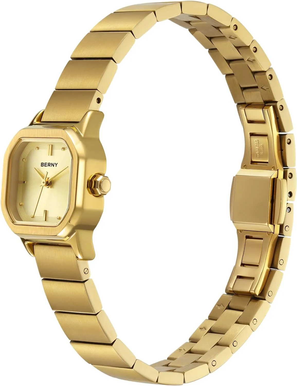 Fashion Small Female Wrist Watch Luxury open capable mimic Birthday Gifts for Lady BERNY Gold Watches for Women Dainty Ladies Square Quartz Watch Japanese Quartz Movement 3ATM Waterproof 