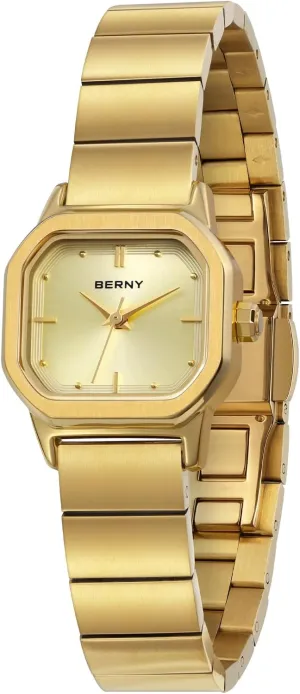 Fashion Small Female Wrist Watch Luxury open capable mimic Birthday Gifts for Lady BERNY Gold Watches for Women Dainty Ladies Square Quartz Watch Japanese Quartz Movement 3ATM Waterproof 