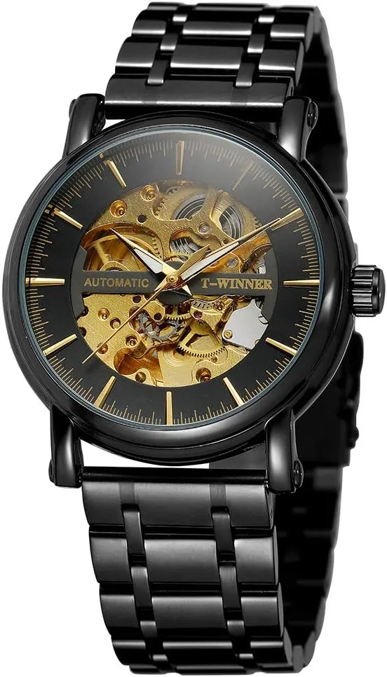 Fashion Stainless Steel Leather Sports Mechanical Wristwatches MASTOP Men's maser Analog Skeleton Automatic Watch 