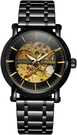 Fashion Stainless Steel Leather Sports Mechanical Wristwatches MASTOP Men's maser Analog Skeleton Automatic Watch 