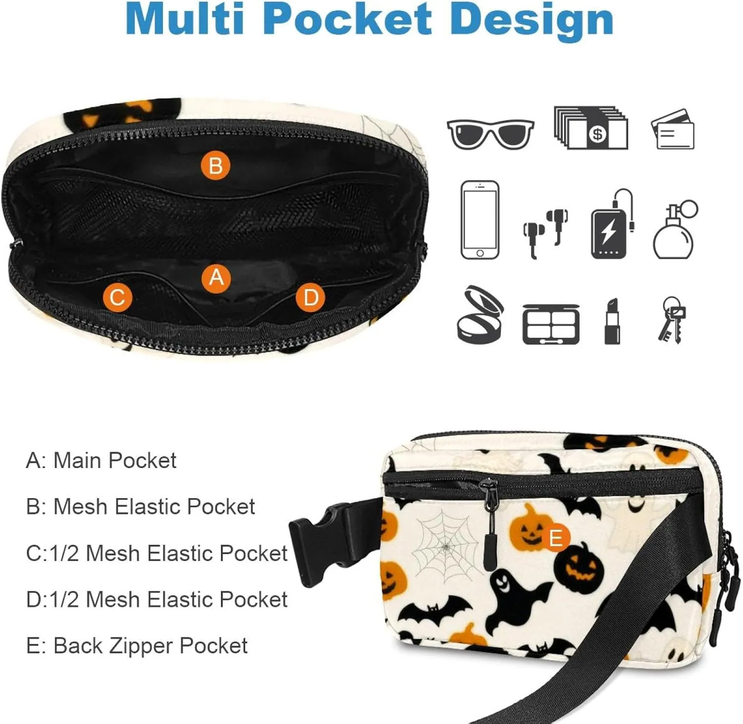Fashionable for Jogging Hiking Hiker Woman Man Cartoon Halloween-387 Unisex Style Fanny tow destroy Pack: Fashion Waist Packs, Crossbody Bags Sport Slim 