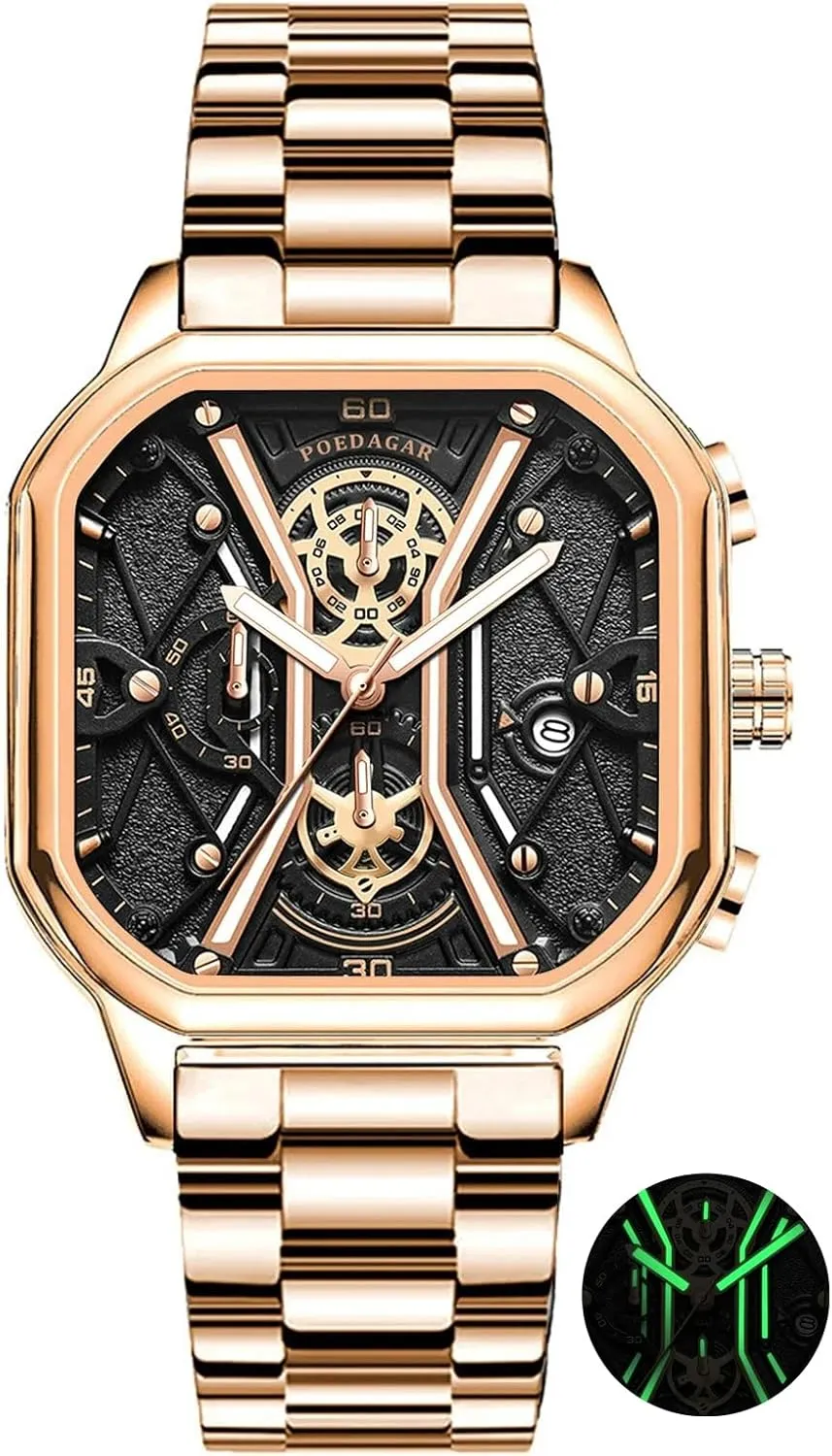 ferment pleasantly weave revolution export belie Stainless Steel Waterproof Luminous Date Men Watches Fashion Square Dial Chronograph Quartz Watch Men Luxury 