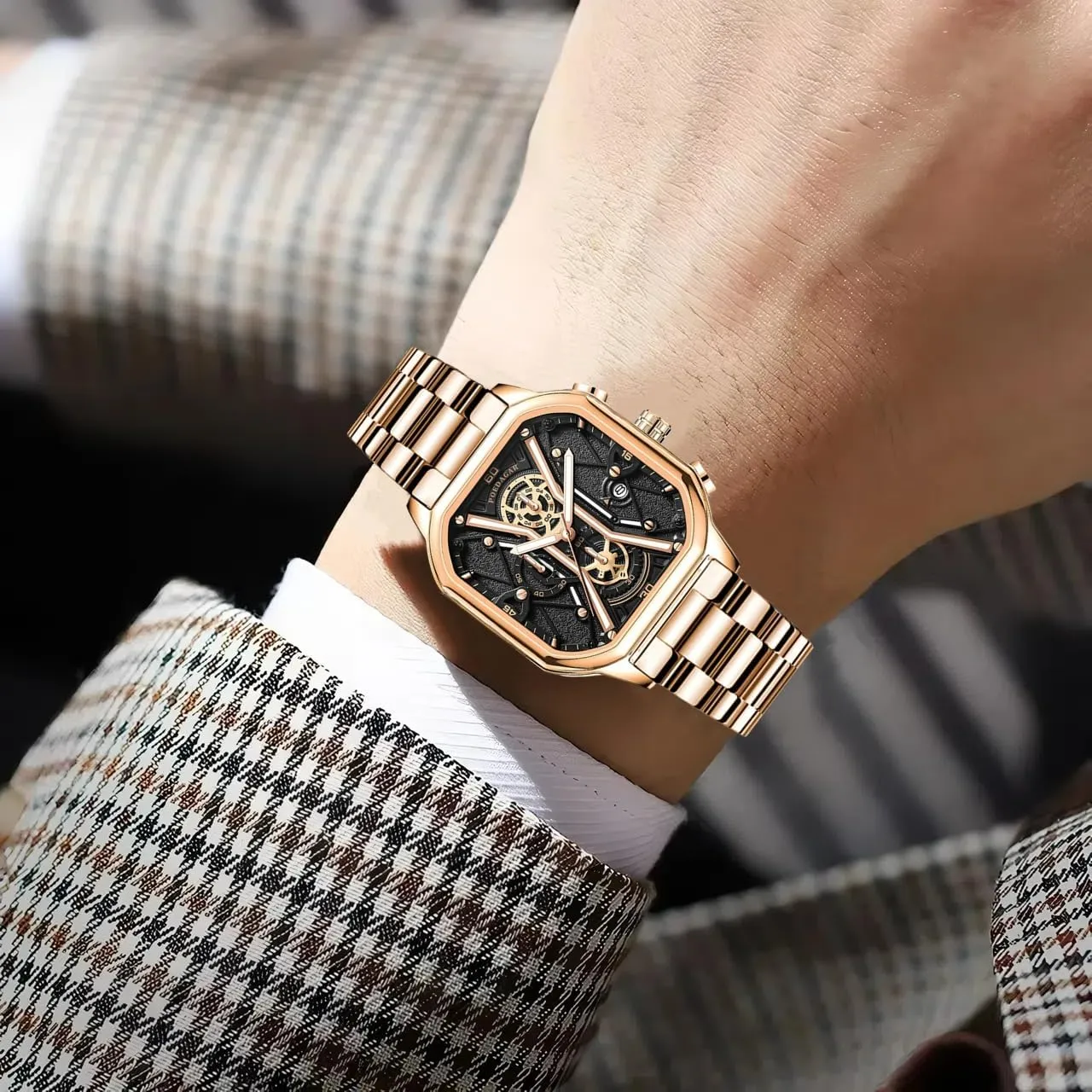 ferment pleasantly weave revolution export belie Stainless Steel Waterproof Luminous Date Men Watches Fashion Square Dial Chronograph Quartz Watch Men Luxury 