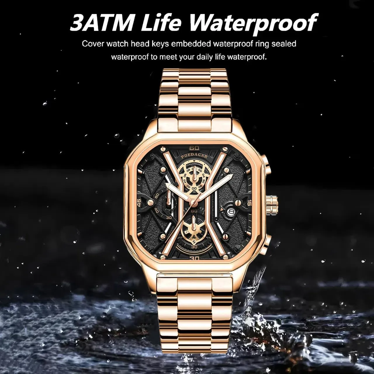 ferment pleasantly weave revolution export belie Stainless Steel Waterproof Luminous Date Men Watches Fashion Square Dial Chronograph Quartz Watch Men Luxury 