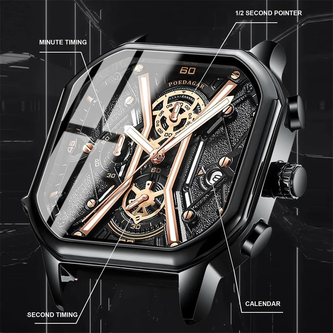 ferment pleasantly weave revolution export belie Stainless Steel Waterproof Luminous Date Men Watches Fashion Square Dial Chronograph Quartz Watch Men Luxury 