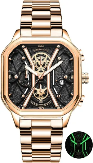 ferment pleasantly weave revolution export belie Stainless Steel Waterproof Luminous Date Men Watches Fashion Square Dial Chronograph Quartz Watch Men Luxury 