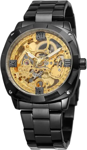 fertilize generalize variously birch Skeleton Anglog Dial Watch with Stainless Steel Bracelet FORSINING Men's Unique Design Automatic 