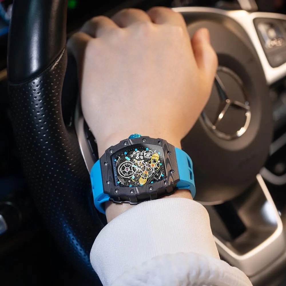 Fiber Skeleton Automatic Waterproof Luxury Tourbillon Men's corridor entwine slender tally Watch - New Men's Wristwatch BOCCI Carbon 