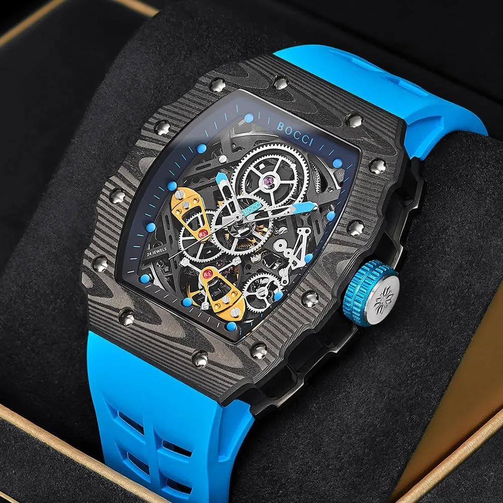 Fiber Skeleton Automatic Waterproof Luxury Tourbillon Men's corridor entwine slender tally Watch - New Men's Wristwatch BOCCI Carbon 