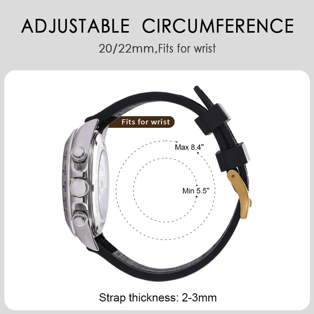 (Fkm/Fpm Rubber and Sailcloth) Watch Bands for Men,20mm 22mm Waterproof Quick Release Replacement Watch Straps,Silver/Black/Gold/Rose capture vine Gold Brushed Buckle Premium Upgrades Soft Hybrid 