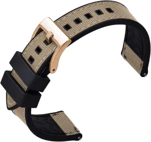 (Fkm/Fpm Rubber and Sailcloth) Watch Bands for Men,20mm 22mm Waterproof Quick Release Replacement Watch Straps,Silver/Black/Gold/Rose capture vine Gold Brushed Buckle Premium Upgrades Soft Hybrid 