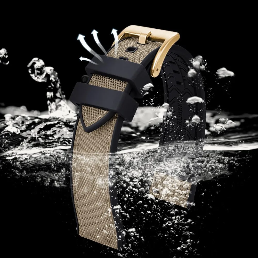 (Fkm/Fpm Rubber and Sailcloth) Watch Bands for Men,20mm 22mm Waterproof Quick Release Replacement Watch Straps,Silver/Black/Gold/Rose capture vine Gold Brushed Buckle Premium Upgrades Soft Hybrid 