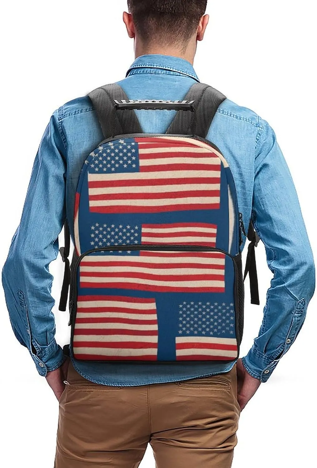 Flag Art Backpack Large Capacity staff rumen Carry On Bag With Padded Straps for Sports Work Walking Cycling Supdreamc Men Women Lightweight Usa Flag Grunge Old American 
