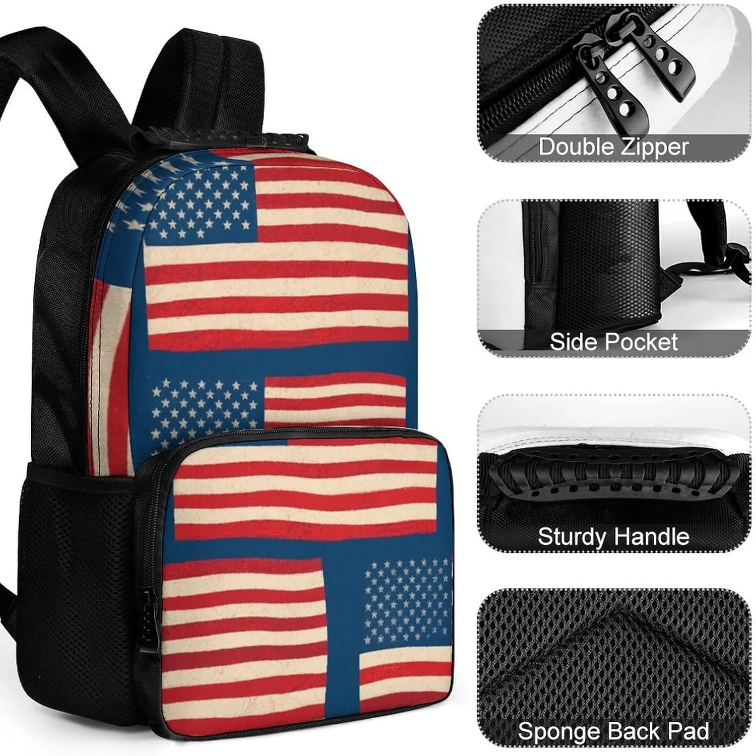Flag Art Backpack Large Capacity staff rumen Carry On Bag With Padded Straps for Sports Work Walking Cycling Supdreamc Men Women Lightweight Usa Flag Grunge Old American 