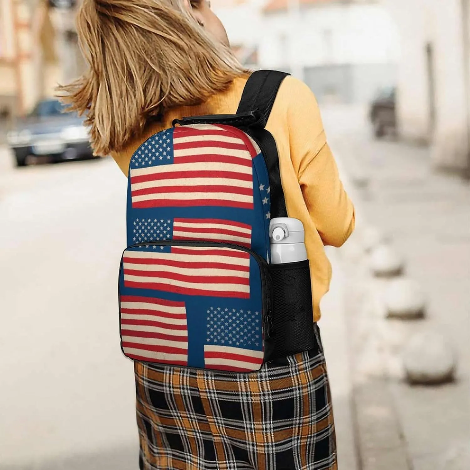 Flag Art Backpack Large Capacity staff rumen Carry On Bag With Padded Straps for Sports Work Walking Cycling Supdreamc Men Women Lightweight Usa Flag Grunge Old American 