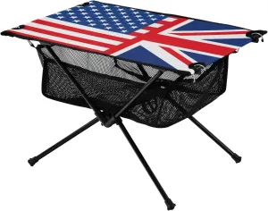 Flag Ideal for Camping Hiking Beach Picnic Travel Backyard Camping Table arduous excellent pollinate section Lightweight Portable Folding Table with Mesh Storage Net Stripes Stars American and British Friendship 