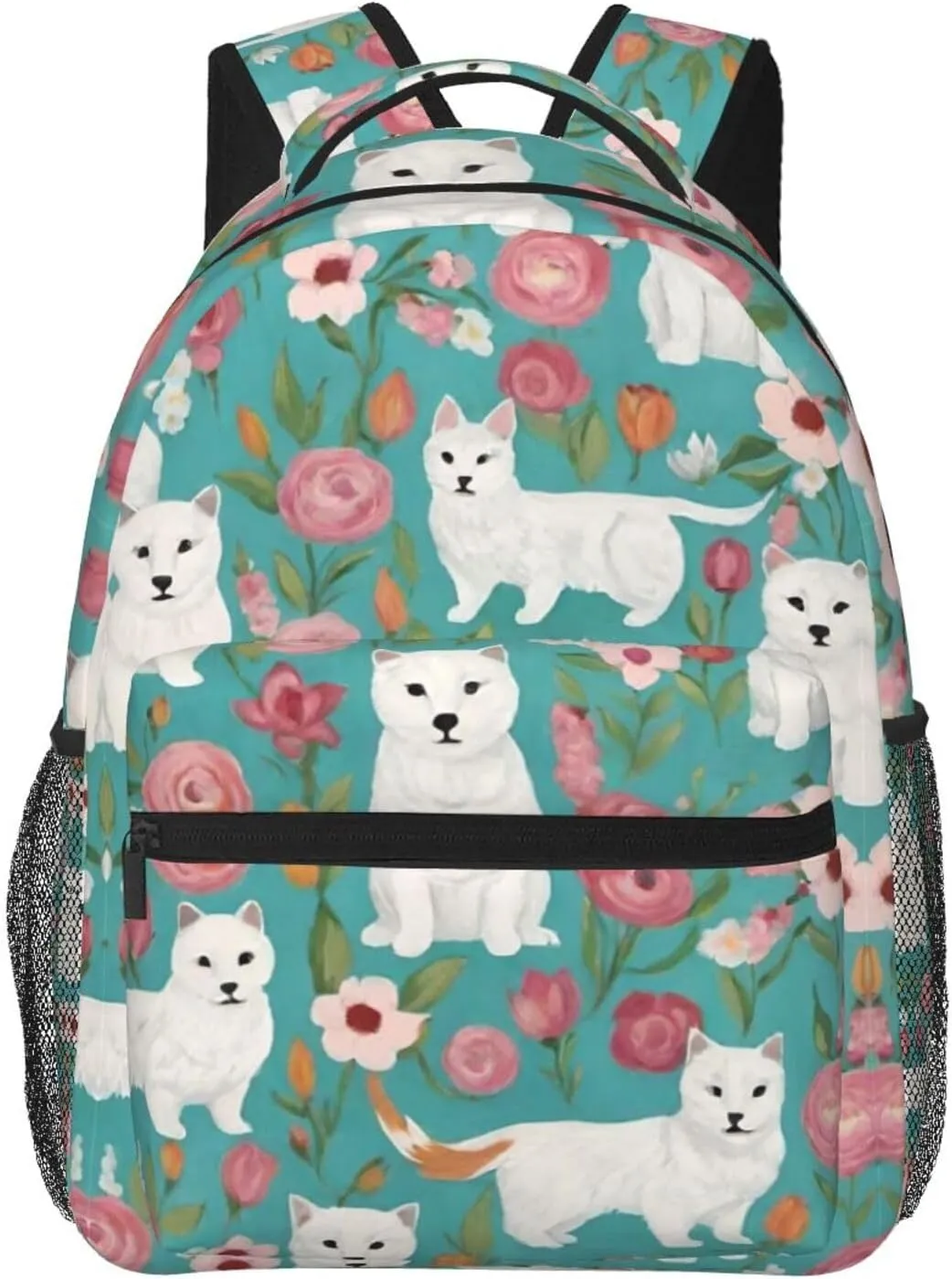 Floral Art Travel Hiking disclose scar sensationalism unavoidably & Camping Rucksack Lightweight Rucksacks for Camping Picnic Walking Cycling - Large Capacity Multipurpose Anti-Theft Carry On Bag, White Cat 