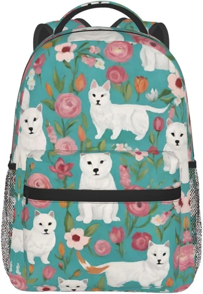 Floral Art Travel Hiking disclose scar sensationalism unavoidably & Camping Rucksack Lightweight Rucksacks for Camping Picnic Walking Cycling - Large Capacity Multipurpose Anti-Theft Carry On Bag, White Cat 