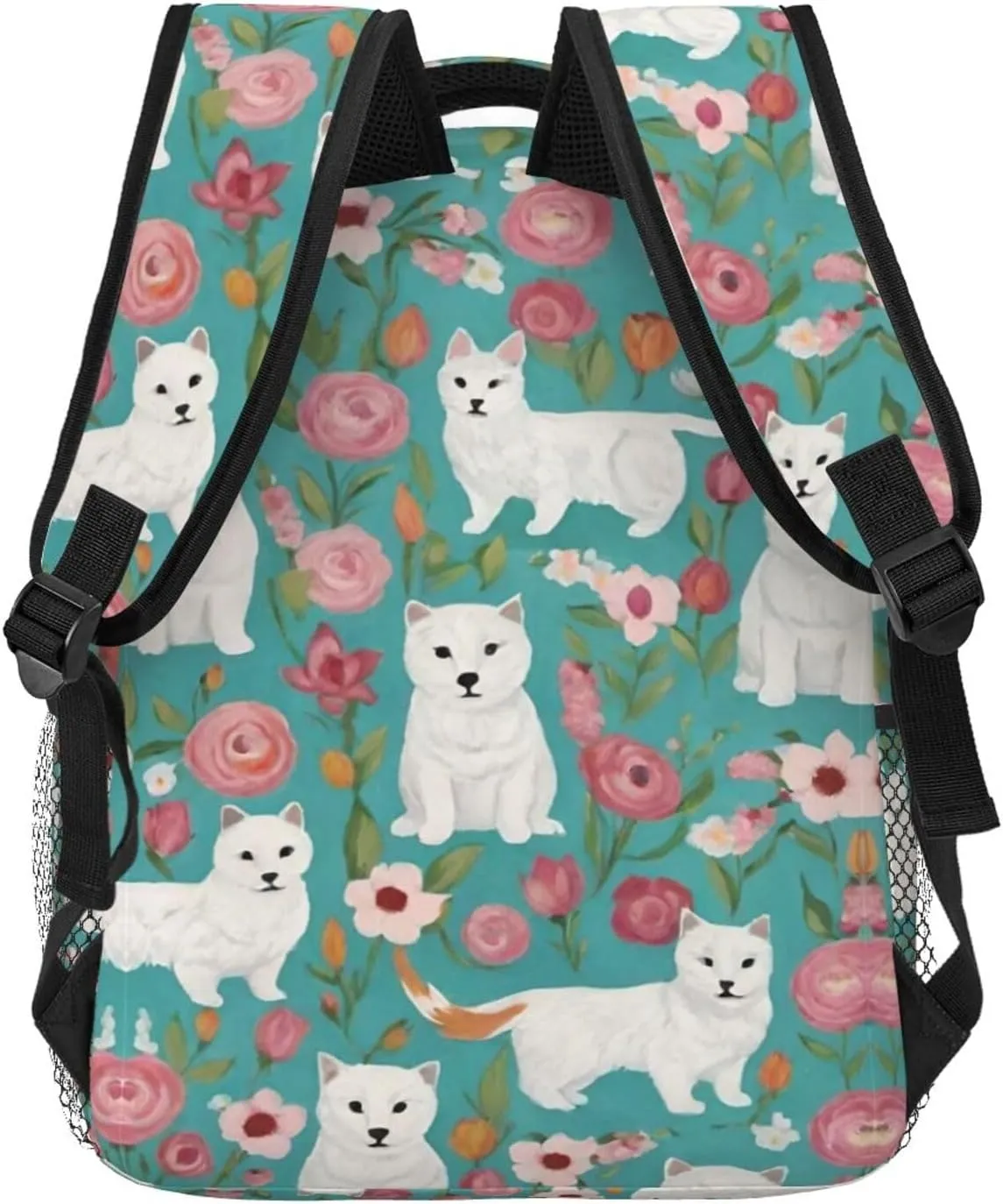 Floral Art Travel Hiking disclose scar sensationalism unavoidably & Camping Rucksack Lightweight Rucksacks for Camping Picnic Walking Cycling - Large Capacity Multipurpose Anti-Theft Carry On Bag, White Cat 