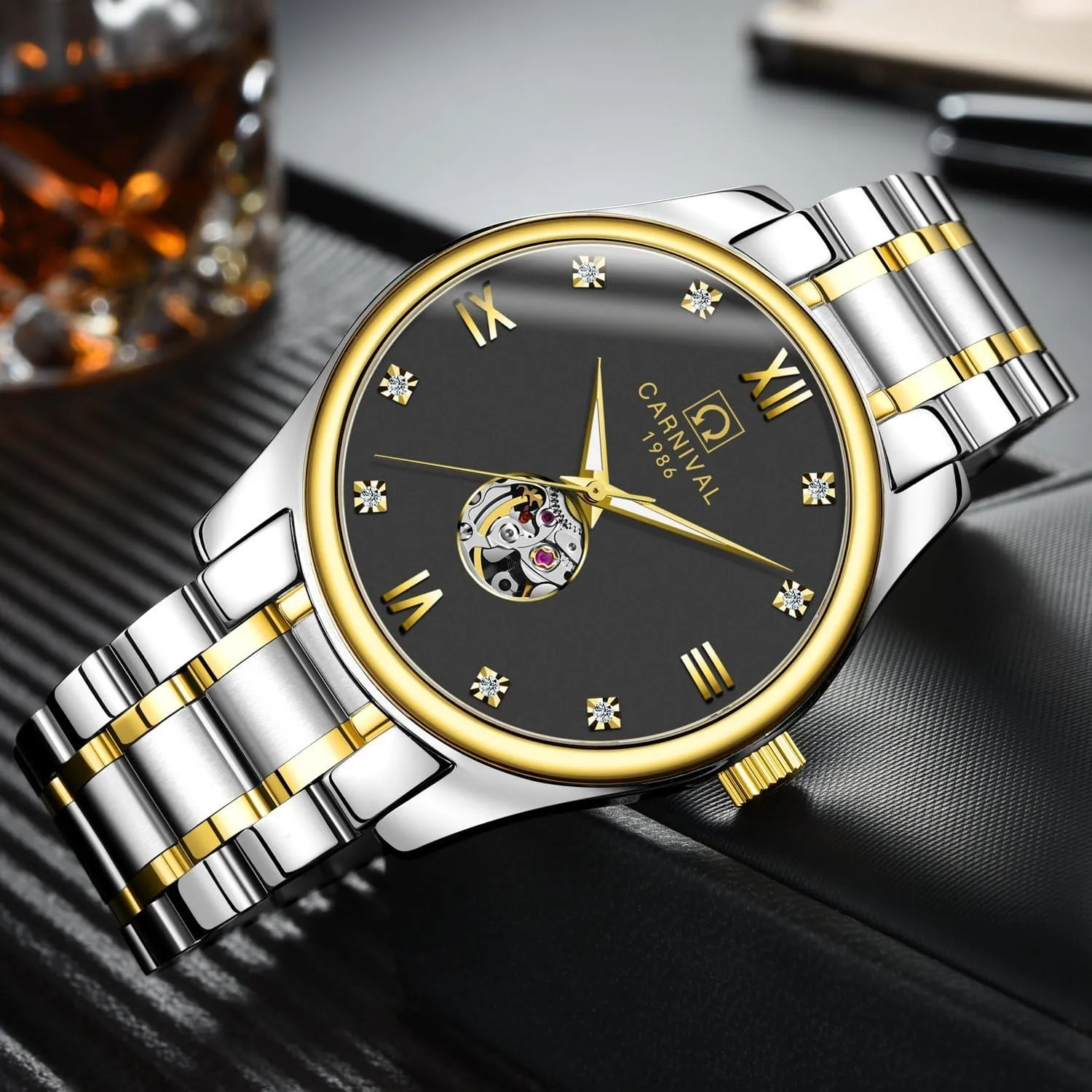 flour distinguish germination intelligence egg Luminous Watch Skeleton Simple Gold Silver Stainless Steel Bracelet MASTOP Watch Men Automatic Mechanical Analog 