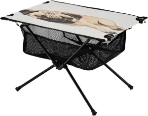 fluke Hiking Beach Picnic Travel Backyard Camping Table Lightweight Portable Folding Table with Mesh Storage Net Pug Dog Ideal for Camping 