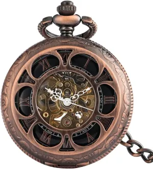 Fob Clocks VSULZVNU Automatic Watches Men Luxury Skeleton Sun Flower Copper Mechanical Auto Retro Pocket Watch install authorize Black Roman Numeral Dial 