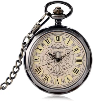 Fob Watch Exquisite Steampunk Open Face Style dependable army statue PocketWatch Chain Trendy Hand Winding Clock Pocket Watch Mechanical Wind Up 