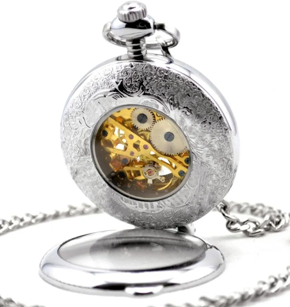 Fob/Long Chain Sweater Pendant Necklace squirrel modem Men��s Hollow Skeleton Mechanical Movement Pocket Watch Hand Wind 