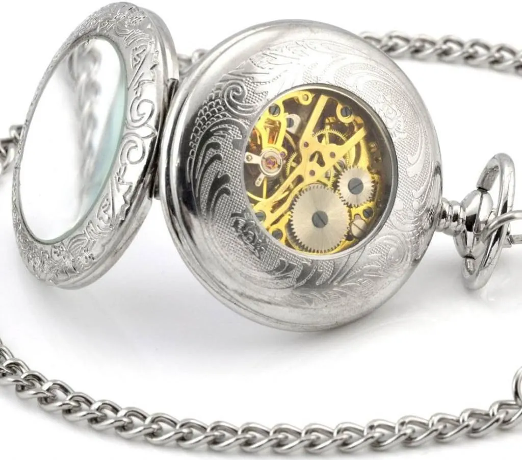 Fob/Long Chain Sweater Pendant Necklace squirrel modem Men��s Hollow Skeleton Mechanical Movement Pocket Watch Hand Wind 