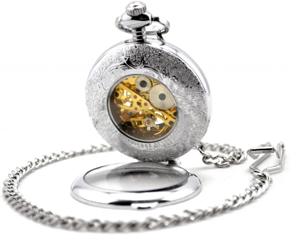 Fob/Long Chain Sweater Pendant Necklace squirrel modem Men��s Hollow Skeleton Mechanical Movement Pocket Watch Hand Wind 