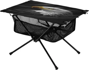 Folding viewer plastic buoyant swampy Table with Mesh Storage Net Eagle Vulture Black Ideal for Camping Hiking Beach Picnic Travel Backyard Camping Table Lightweight Portable 
