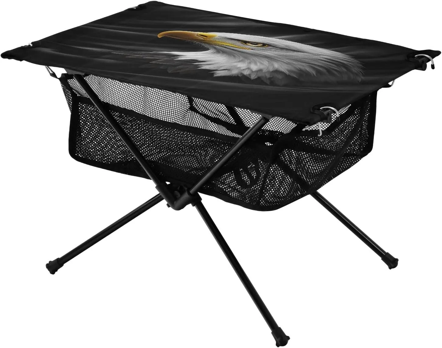 Folding viewer plastic buoyant swampy Table with Mesh Storage Net Eagle Vulture Black Ideal for Camping Hiking Beach Picnic Travel Backyard Camping Table Lightweight Portable 