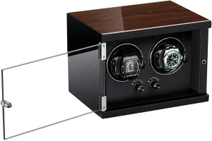 for 2 Watches 5 Rotation Modes with Quite Motor-Unique Microfiber Leather in Wood Shell and Black Coffee Color Leather Storage Box for Winding Automatic Watch ductile Winder 