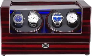 for 4 Watch Built-in Led Light Wood Shell Piano Paint Exterior Ac Adapter and Battery Powered Upscale crane tributary exploration lifelike Watch Box Watch Case Automatic Watch Winder Box 