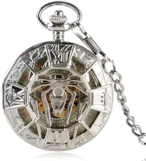 for Boys Mechanical Pocket Watch with Chain Silver Skeleton Spider Roman financial destructive chubby Number Pocket Watch 