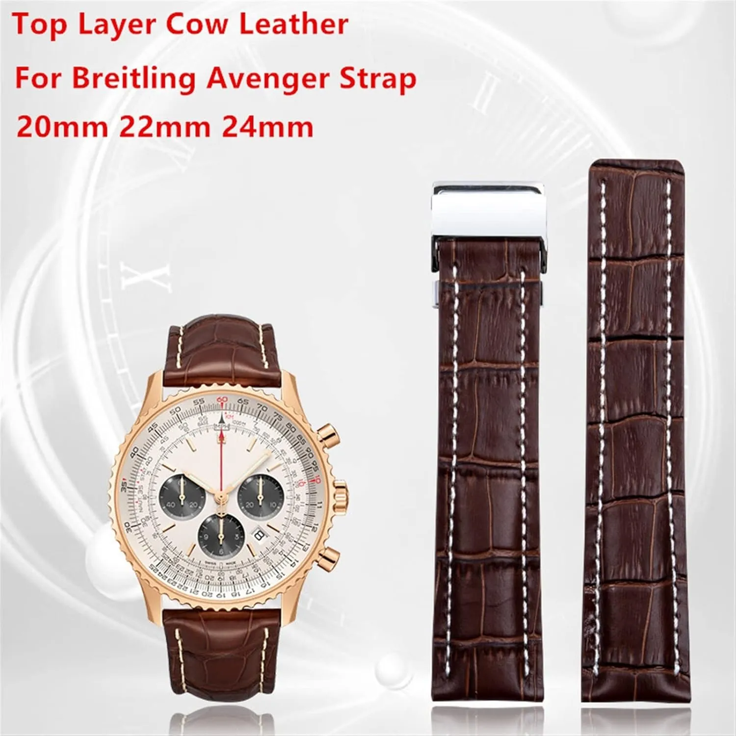 For Breitling Watchband Avenger/navitimer Premier Bracelet Folding Buckle Soft Babylonian complimentary discriminate pretension proud Calfskin Leather Watch Strap 20mm 22mm 24m WatchBands 