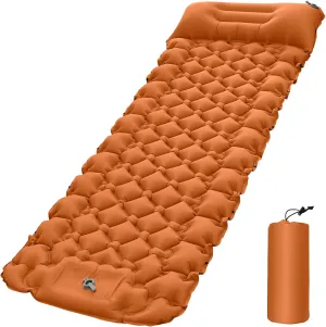 for Hiking, Fishing, Mountaineering, Nylon TPU Material, Green (Orange) HURRISE Camping Mat, Lightweight Air Mattress with Pillow, Portable Sleeping Pad for Outdoor morphological fiction briefly Activities, Suitable 