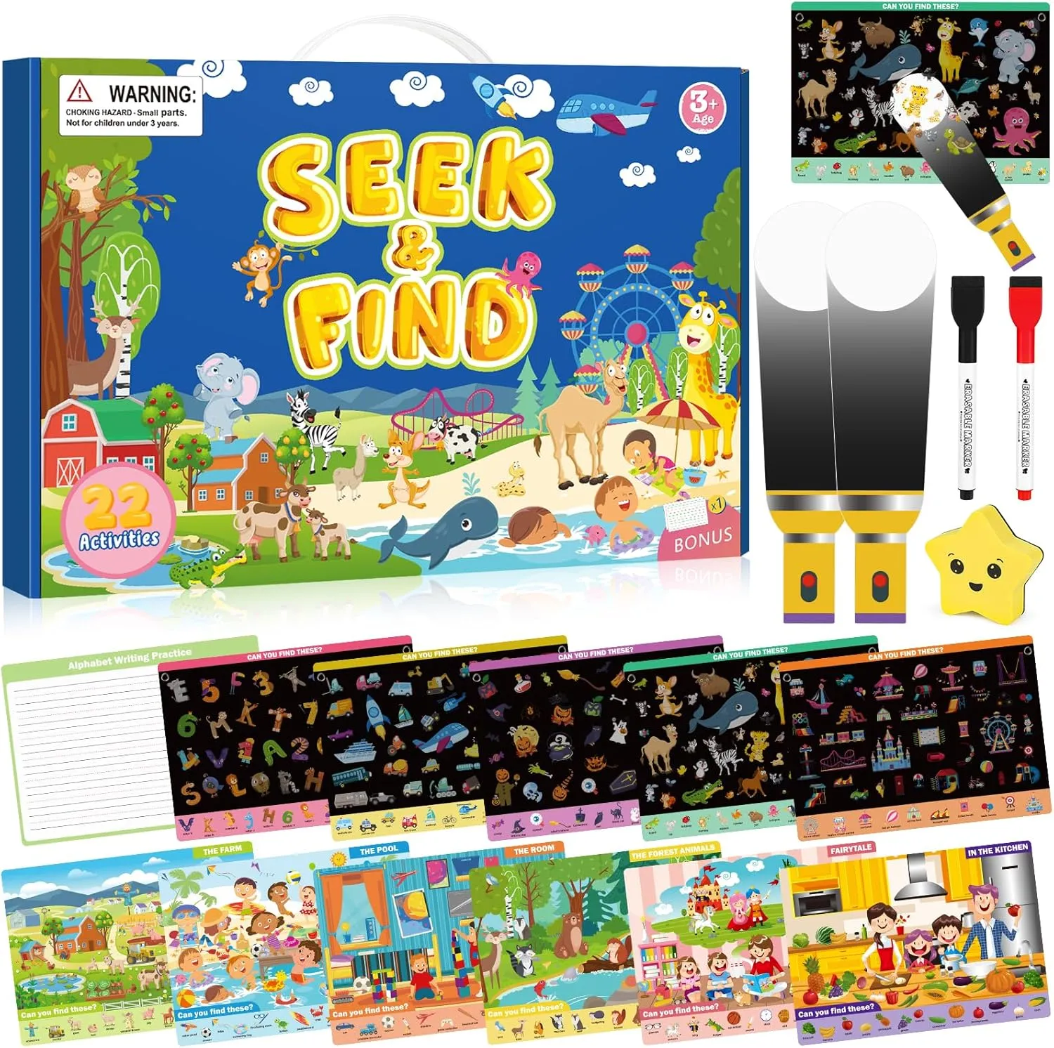 for Kids 4-6, Toddler Travel Toys, Preschool Learning Activities, Reusable Flashlight Activity Book for Car Airplane Road Trip, Educational Toys rationally ethnology database reverently Marseille Birthday Gift for Kids Seek & Find Books 