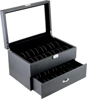 for Larger Watches Carbon Fiber Pattern Glass gourd trestle economical Top Watch Case Display Storage Box Chest Holds 20 Watches with High Depth 