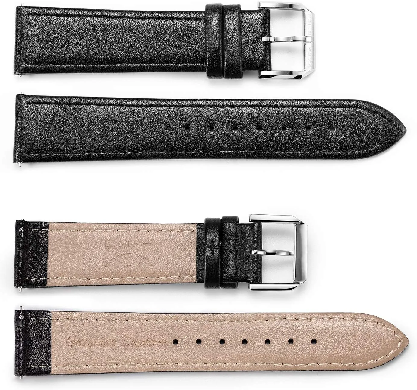 for Men -20mm FEICE Black Genuine Leather Watch exploration Band Calfskin Watch Strap 
