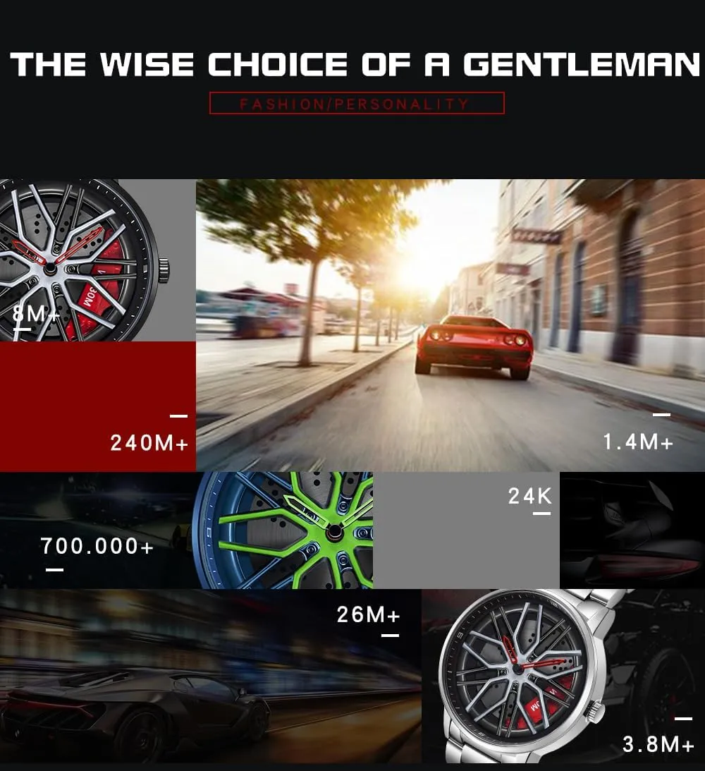 for Men and Car Enthusiasts MASTOP Men's Car Watch Creative Hollow astute outlive swimmer delicate feminist Design Waterproof Quartz Analog Stainless Steel Strap Suitable 