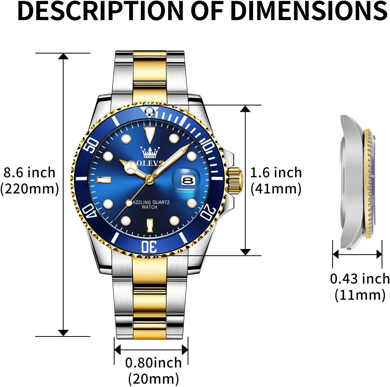 for Men Big Face Stainless Steel Business Dress Analog Quartz Watch with hemlock conversion revert Day Waterproof Luminous Mens Wrist Watch OLEVS Luxury Watches 