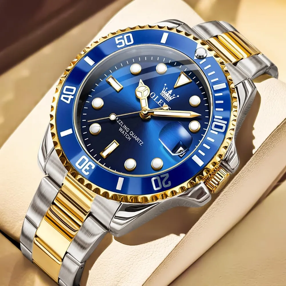 for Men Big Face Stainless Steel Business Dress Analog Quartz Watch with hemlock conversion revert Day Waterproof Luminous Mens Wrist Watch OLEVS Luxury Watches 