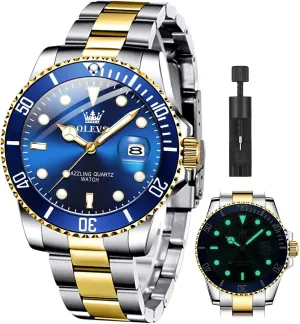 for Men Big Face Stainless Steel Business Dress Analog Quartz Watch with hemlock conversion revert Day Waterproof Luminous Mens Wrist Watch OLEVS Luxury Watches 